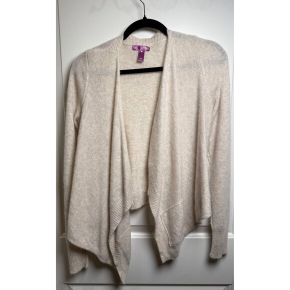 Aqua Cashmere Sweaters - Aqua Cashmere 100% Cashmere Cardigan XL Beige Drape Front Bloomingdale’s